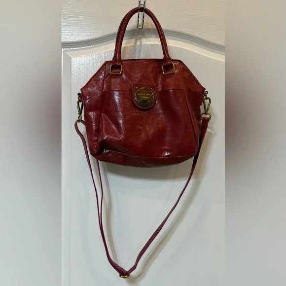 Elliott Lucca Red Dome Satchel  Bag Leather with Gold Accents & Crossbody Straps - Picture 8 of 10